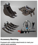 Mini Digger Rhinoceros MY660 Swing Boom Includes 200/300/500 Bucket & Removable Roof