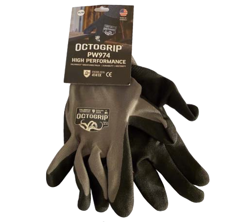 OCTOGRIP PW974 High Performance Palmwick Gloves Knit: Grey Acrylic Palm: Black Nitrile Coated