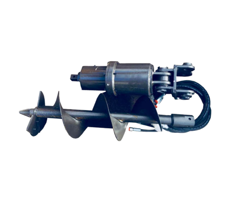 Mini Digger Auger 200mm. Mini Digger Post Hole Auger can be used with Rhinoceros / JCB / Kubota and many other Micro Diggers  200mm Diameter x 700mm Length - x2 25mm Pin mountings. (9cm between pin centres).  Comes with mounting Bracket, Drive unit, Auger, 2 Hydraulic hoses
